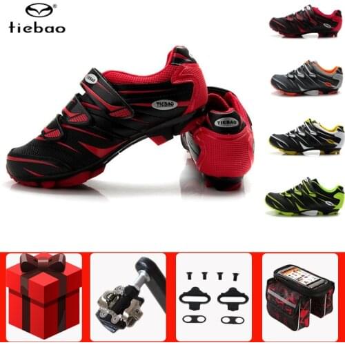Tiebao MTB Cycling Shoes SPD Cleat Pedal Set Professional Outdoor Athletic Racing Bike Shoes Self-locking Bicycle Shoes Sneakers