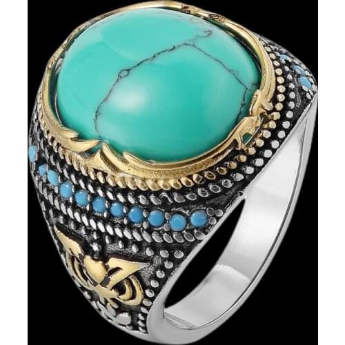 Vintage Gothic style Green Stone Ring Unisex undefined Male Finger Jewelry Couple Gift Party Hiphop Jewelry Wholesale OSR711