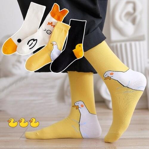 Dreamlikelin Spring Autumn Fashion Woman Funny Duck Print Cotton Socks Female Streetwear Kawaii Cartoon Sock