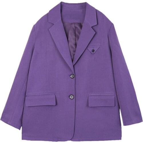 Purple Blazer Jacket for Women Fashion Korean Style Elegant Loose Single Breastetd Casual Black Suit Coat Spring Autumn X632