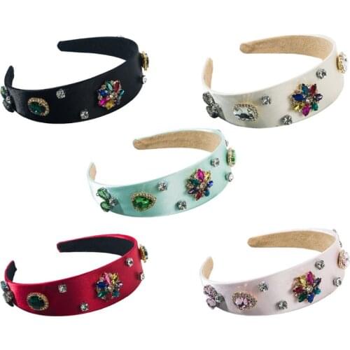 Baroque Women Jewelry Luxury Headband Rainbow Glass Drill Flower Inlaid Frame Hair Hoop Glitter Rhinestone Banquet Bandana