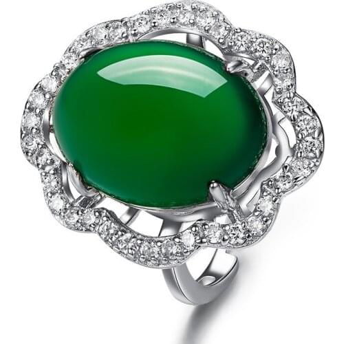 Natural Green Hetian Jade Ring 925 Silver Chinese Jadeite Amulet Fashion Charm Jewelry Gifts for Women Her