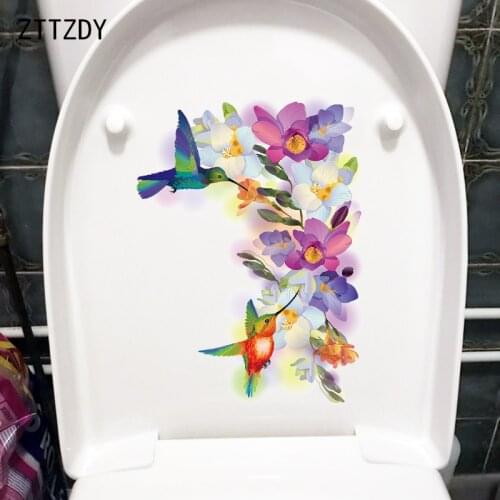 ZTTZDY 17.1×23.5CM Colored Flowers Funny Cartoon Toilet WC Decor Home Wall Stickers Mural T2-1391
