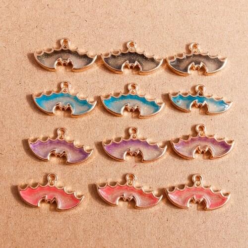 10pcs 24*13mm Halloween Charms Cartoon Enamel Bat Charms Pendants for Jewelry Making Necklaces Earrings Keychain DIY Accessories