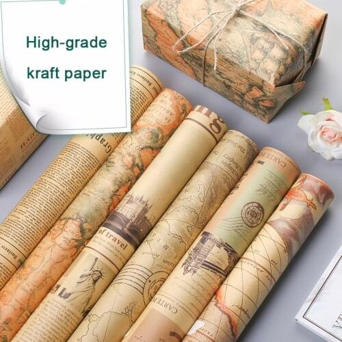 10pcs Retro Kraft Wrapping Paper Bouquet Flowers High-end Paper Birthday Gift Box festival Handmade Material Cover Newspaper