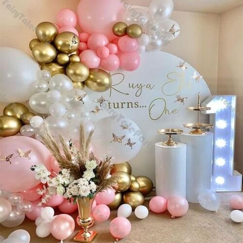 104pcs Matte White Chrome Gold Macaron Pink Gender Reveal Decorations Baby Shower Wedding Anniversary Birthday Party Supplies