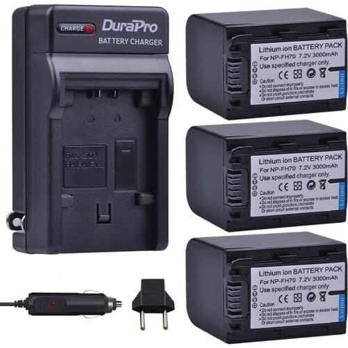 3pc 3000mAh NP-FH70 NP FH70 Li-ion Bateria+ Car / Wall Charger For Sony DCR-DVD405 407E 408 410E 450 602E 650E DCR-SR85 Camera