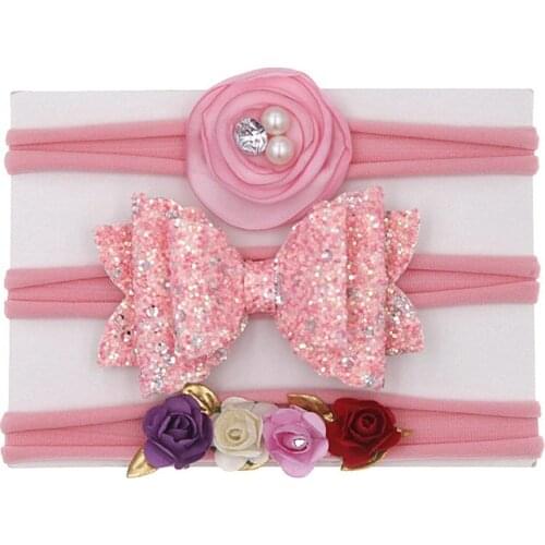3pcs/set 2020 baby girls headband flowers Bowknot children cute hairband Set Card hair Accessories headwear
