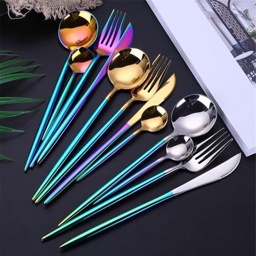 4 Pcs Colorful 304 Stainless Steel Dinnerware Set Gold Cutlery Set Mirror Polishing Utensils Kitchen Dinner Knife Fork Spoon Set