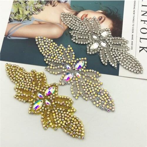 5pcs applique Wholesale glass with rhinestone applique trim For Wedding dressLeiao Craft