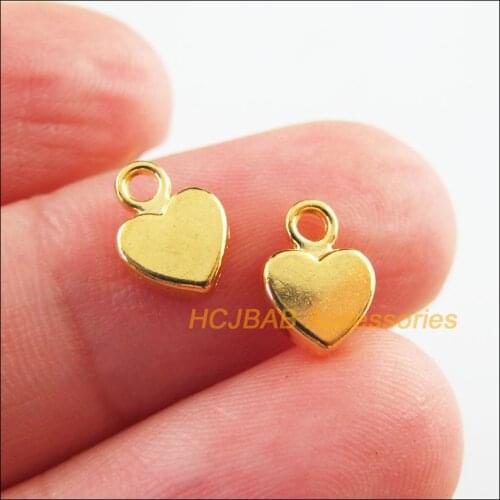 60Pcs Gold Plated Retro Smooth Tiny Heart Charms Pendants 6.5x9mm