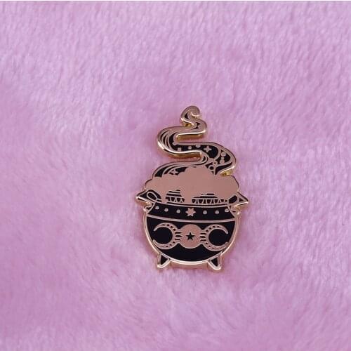 Witchy Cauldron Brooch Black Magic Enamel Pin potion making brooch Badge