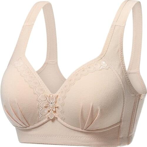 Large size thin bra without steel ring gathered all cotton middle-aged and elderly vest mother full cup lingerie