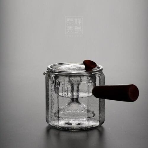Side handle teapot glass tea maker thickened heat-resistant filter bubble teapot wooden handle orange tea steamer teapot