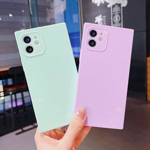 Phone Case For iPhone 12 11 Pro X XR XS Max 7 8 Plus SE 2 12 Mini Luxury Square Design Candy Colors Soft TPU For iPhone 11 Cover