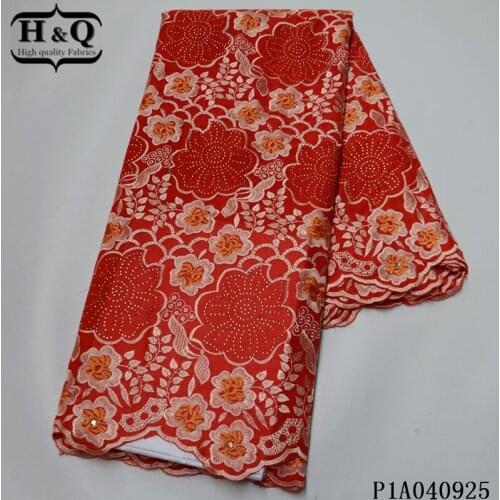 H&Q elegant haute custom swiss voile lace fabric 100% cotton embroidery and rhinestones french dry lace with stones for sewing