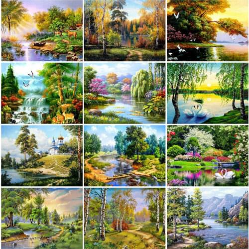 HUACAN Diamond Painting Tree Full Square Round Rhinestone Kit Diamond Embroidery Landscape Mosaic Summer Cross Stitch Wall Art