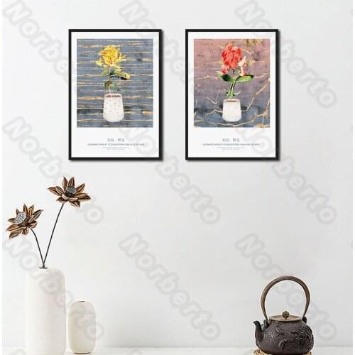 Flowers Canvas Painting and Posters Wall Yellow and Red Flowers Words In Chinese Characters Hello Flowers for Home Rooms Decorat