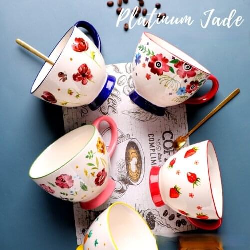 Ceramic Hand-painted Coffee Cups, Tea Cups, Creative Tea Cups, Retro Flower-shaped Breakfast Cups, Coffee Shop Embossed Tea Cup