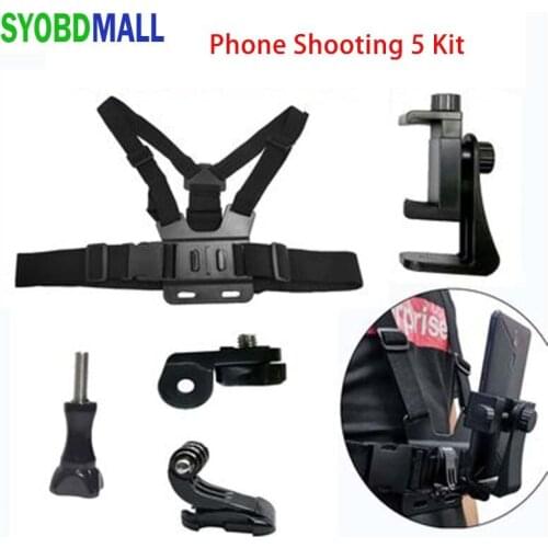 Outdoor Sports Phone Shooting 5 Kit Chest Strap Mount Phone Clip Bracket Universal for Apple IPhone Samsung Huawei Mobile Phone