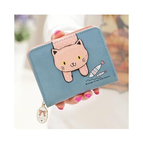 Women Cute Cat Wallet Small Zipper Girl Wallet Brand Designed Pu Leather Women Coin Purse Female Card Holder Wallet Billetera