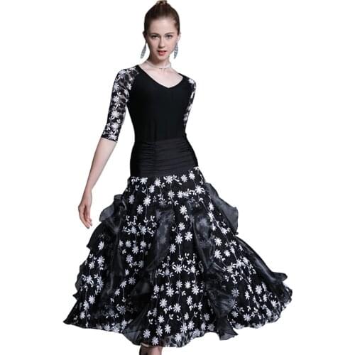 Elegant Flower 2 pieces set ballroom dance Flamenco tango competition dresses waltz dance dress fringe luminous costumes standar