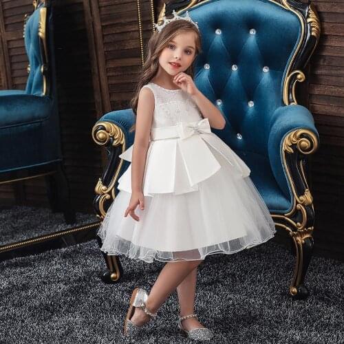 Popodion Beaded Lace Bow Flower Girls Dresses Ball Gown Girls Dresses Pink Dress Girl Dresses FGD10122
