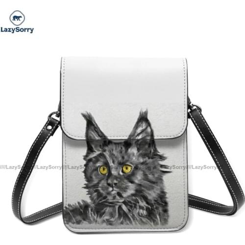 Maine Coon Shoulder Bag Funny Leather Outdoor Mobile Phone Bag Woman Fashion Bags