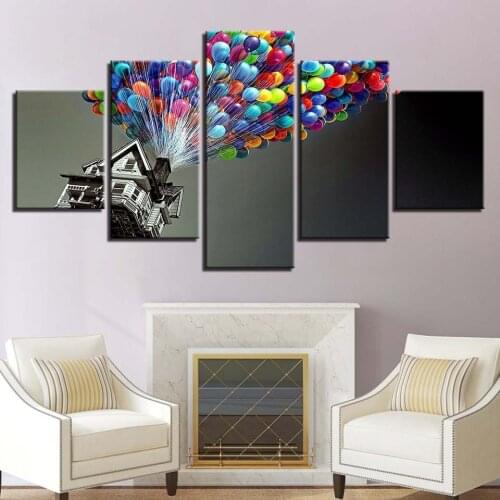 Modular Home Decoration Poster Wall 5 Panel Hot Air Balloon Canvas Art Prints Living Room Modern Paintings Artwork framework