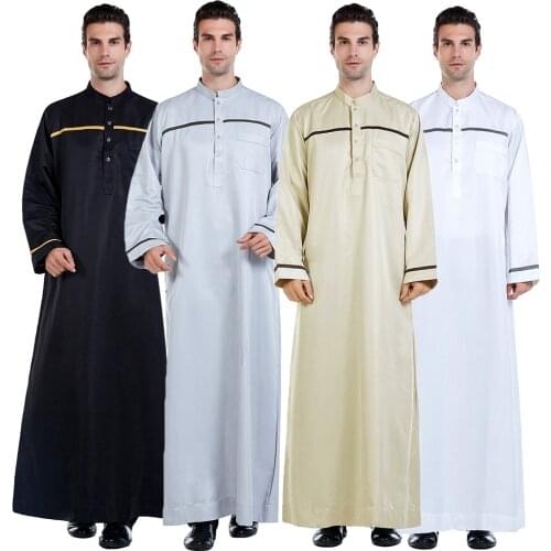 Men Saudi Arab Men Robe Dishdasha Thoub Muslim Clothing Long Sleeve Kaftan Abaya Dubai Middle East Islamic Jubba Thobe Dress New