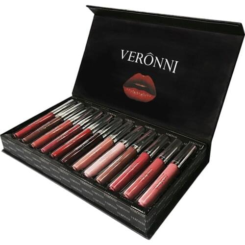 VERONNI Brand 12Colors Matte Liquid Lipstick Makeup Set Matte Lip Gloss Kit Batom Waterproof Lips Cosmetics Velvet Lipkit