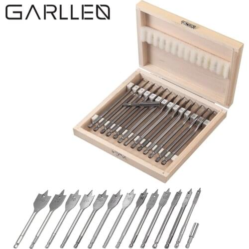 GARLLEN 13pcs Wood Drill Bit Set 150mm Length 6-25mm Woodwork Spade Flat Hex Shank Bit for Home DIY General Building/Engineering