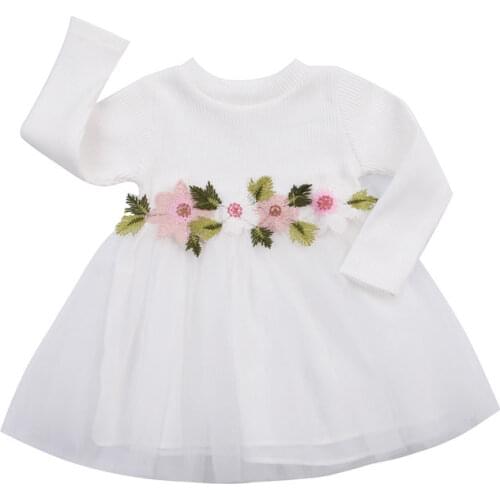 2020 New Brand 3Colors Lovely Toddler Infant Newborn Kids Baby Girls Wedding Party Pageant Prom Dresses Long Sleeve Flower Dress