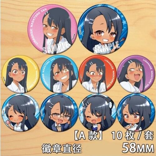 New Anime Ijiranaide, Nagatoro-san Cute Badge Round Brooch Pin Toy Cartoon Figure Collection Pendant Button Souvenir Cosplay
