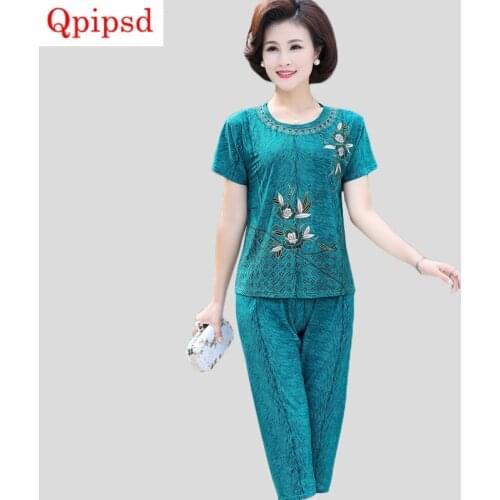 Middle-aged Clothing Summer 2 Piece Set Womens 2020 New Short Sleeve T-shirt+pant Suit Set Womens Large Size Loose Sporting Set