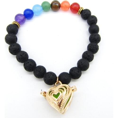 Simple Design 7pcs Colorful Glass Beads Section Black Lava Lady`s Essential Oil Diffuser Charm Bracelet