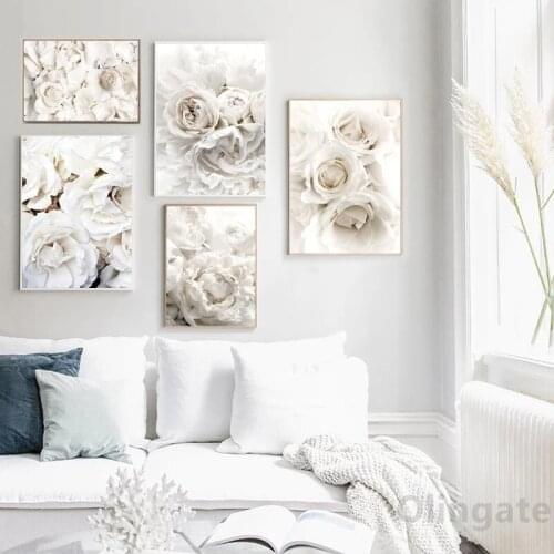 Rose Peony Elegant Living Room White Romantic Flower Canvas Painting Wall Art Poster Garden Nordic Bedroom Print Decoration Gift