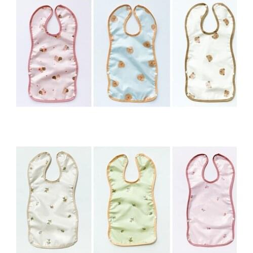 28EC Baby Feeding Drool Bib Cartoon Printed Snap Button Saliva Towel Waterproof Burp Cloth with Pocket for Newborn Toddler Gift