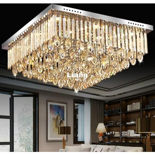 Newly Modern LED Crystal Ceiling Lamp Modern Square Champagne Crystal Chandelier Flush Mount Lighting for Office Home Decoration