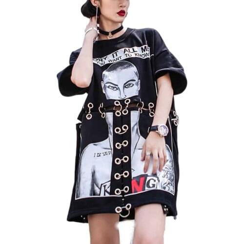 Hip Hop Top Tees 2020 Summer Women Hollow Out shirt Metal Ring T Shirts Oversized Kpop Korean Cotton Loose Tshirts LT031S50