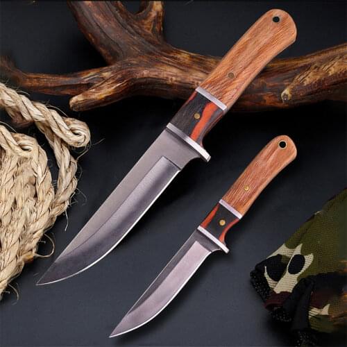 High Hardness And Sharp Colorful Wooden Handle Mirror Tactical Knife Outdoor Portable Light Small Straight Knife Fruit Knife