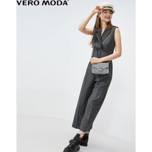 Vero Moda Women Office Shoulder Pads Plaid Lapel Sleeveless Wide Leg Catsuit | 320144508