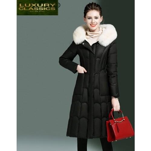 Down Winter Fashion Brand Jacket Women Fox Fur Hood Down Coat Female Long Parka Ladies Korean Elegant Outwear Hiver 16467