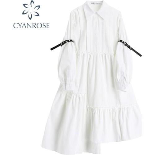 2020 Autumn Vintage Women White Long Dress Party Loose High Waist Long Sleeve Elegant Casual Irregular Pleating Maxi Dress