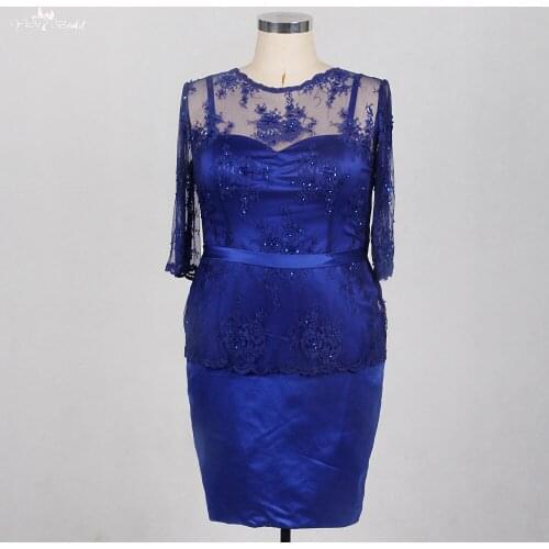 RSE767 Vestido Peplum Short Groom Plus Size Royal Blue Mother Of The Bride Dresses Knee Length
