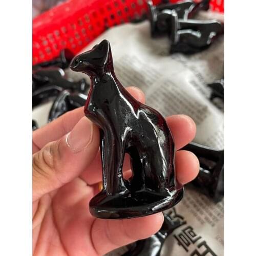 1pcs Natural obsidian stone carved cat animal ornaments Crystal quartz stone craft figurines home decor