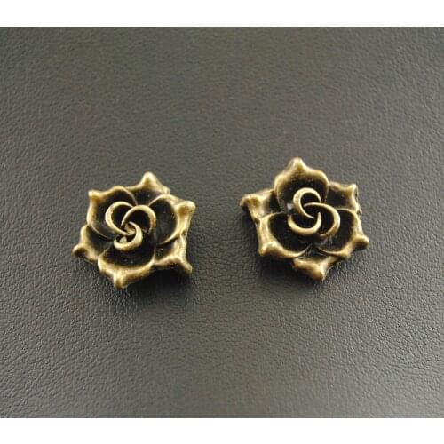 10pcs Bronze 3D Flower Charm Bracelet Necklace Jewelry Making Handmade DIY 16x19mm A1046