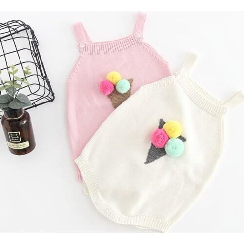 2020 Baby And Toddler Sling Ice Cream Cute Three Color Ball Ball Girl Baby Soft Creeper Romper Girls 0-24m Sweaters Baby Clothes