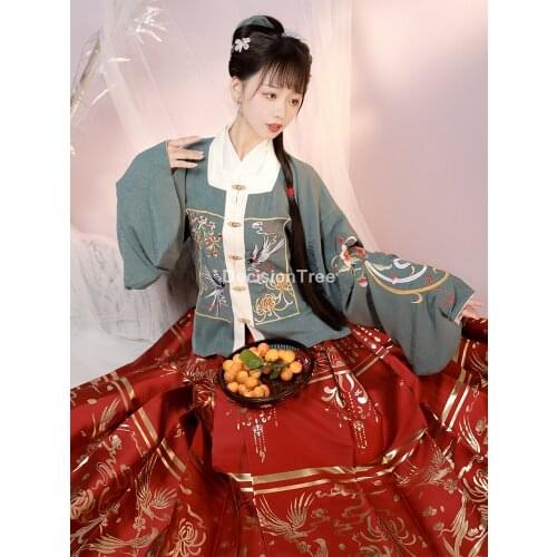 2021 women fairy hanfu traditional chinese clothing festival outfit embroidery ancient folk stage ming dynasty hanfu clothes