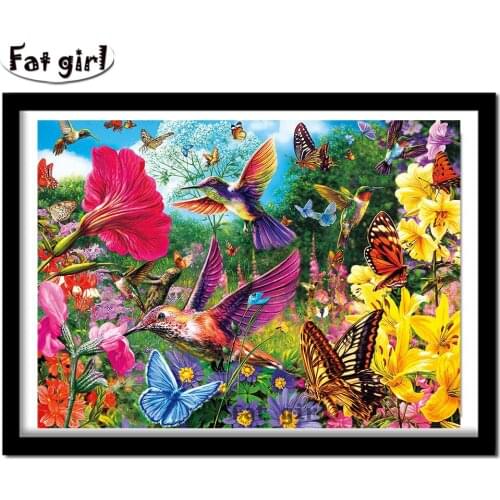 5D Diamond Painting Spring Scenery Diamond Embroidery Bright Flowers And Birds Full Square Mosaic Cross Stitch Animal Home Decor